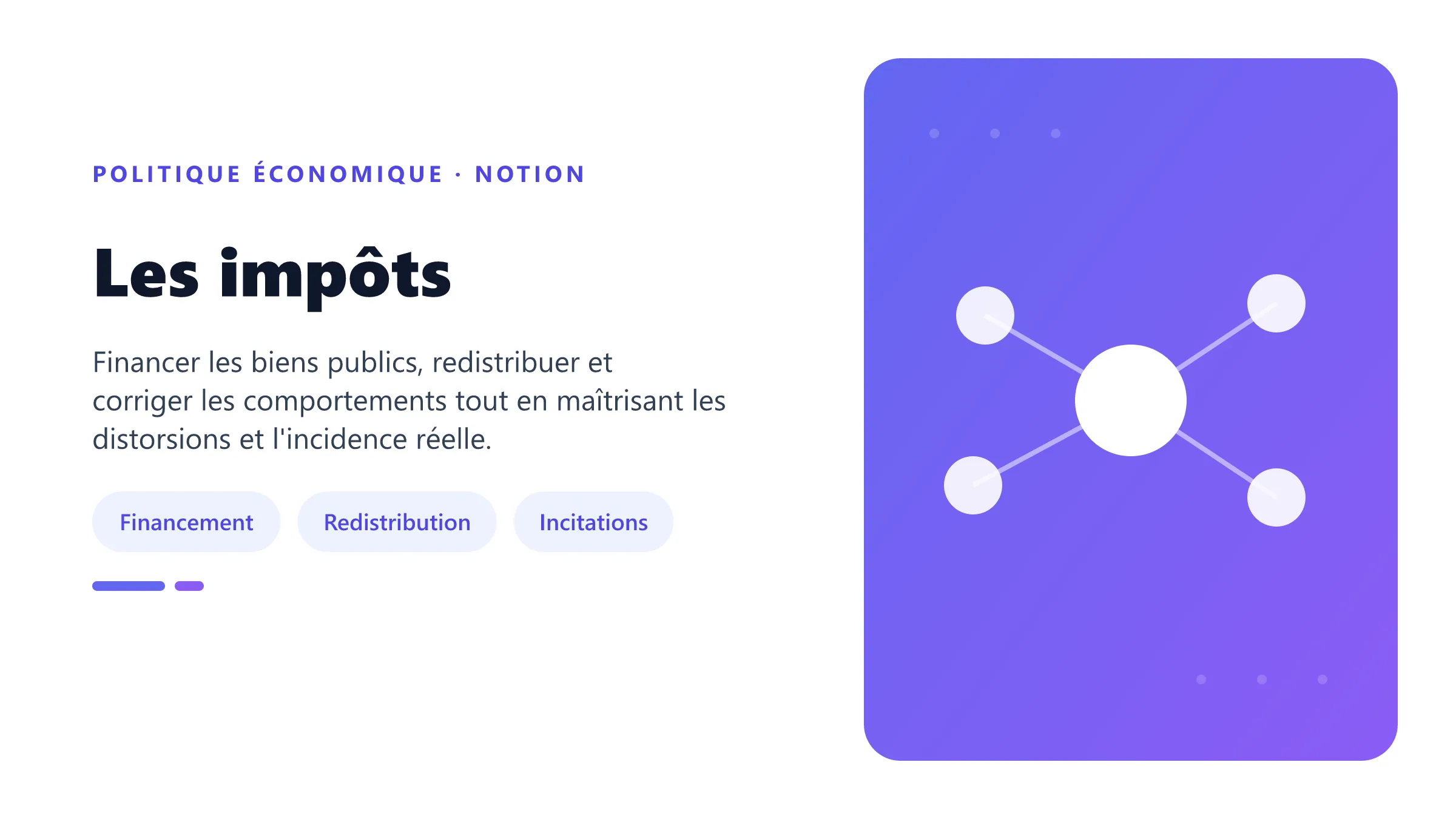 Les impôts Impôts assurant financement, redistribution et correction des externalités avec des effets d'incitation.