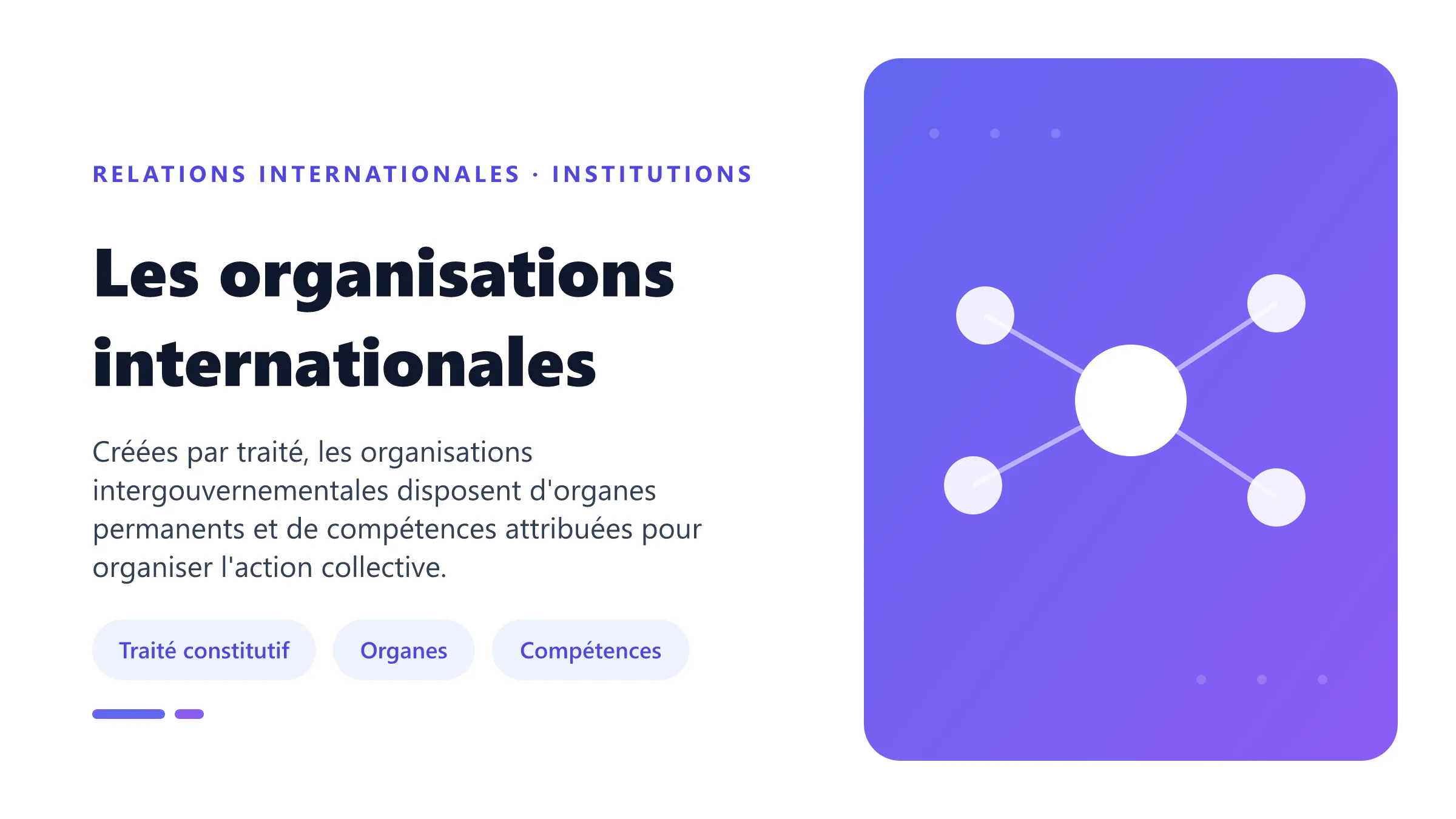 Les organisations internationales Organisations internationales classées par composition et compétence, avec leurs fonctions de coopération multilatérale.