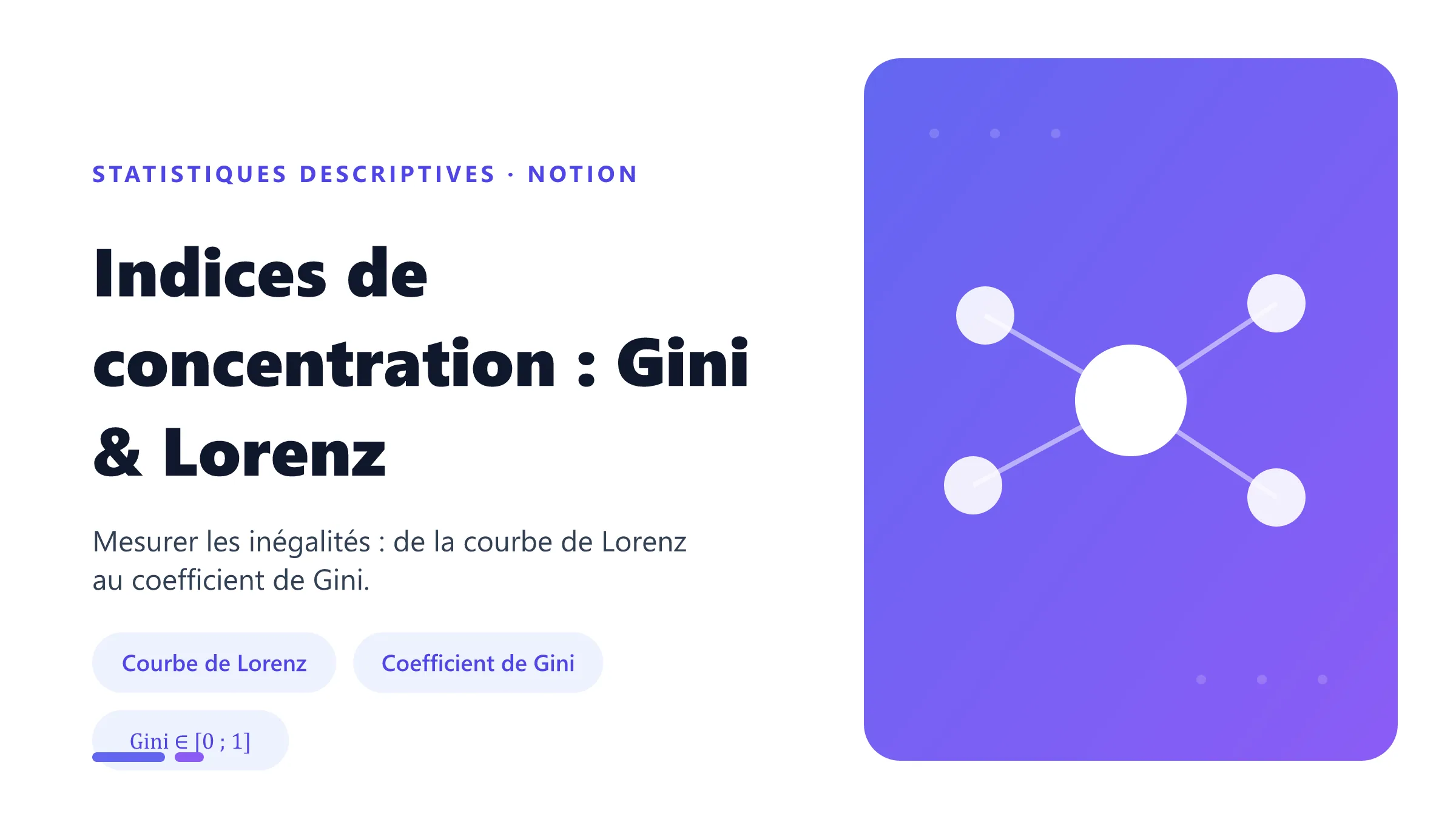 Indices de concentration : la courbe de Lorenz et le coefficient de Gini mesurent les inégalités de répartition.