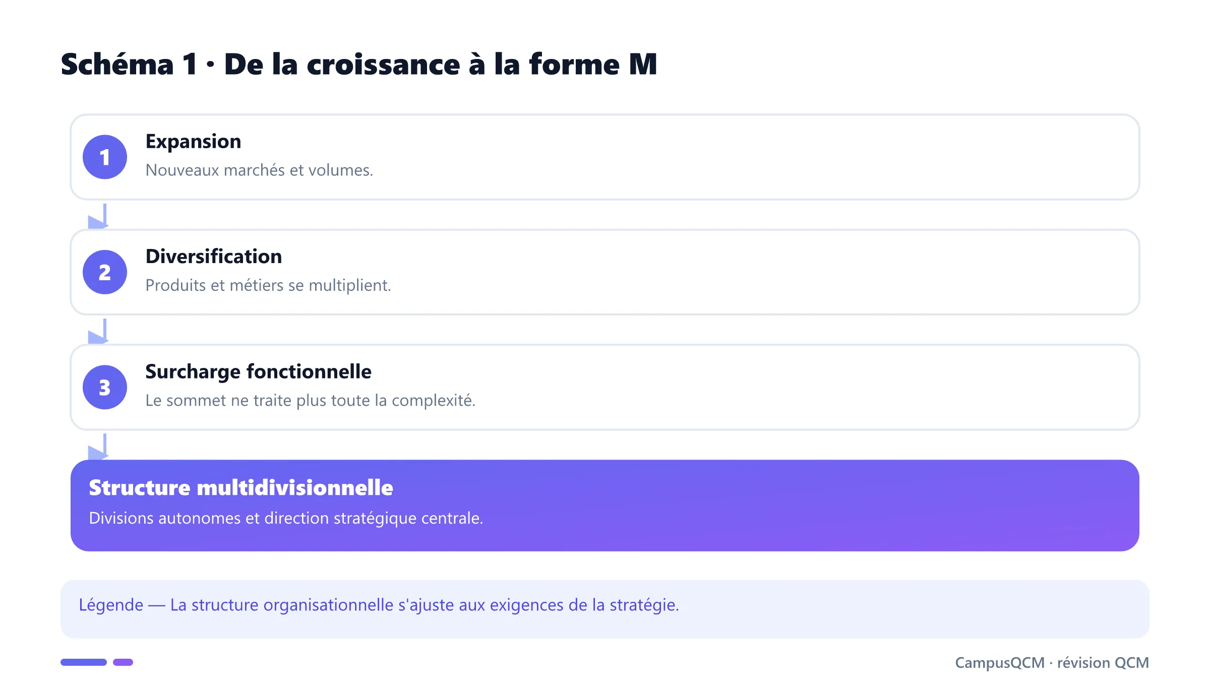 Processus menant de la croissance à la structure multidivisionnelle.