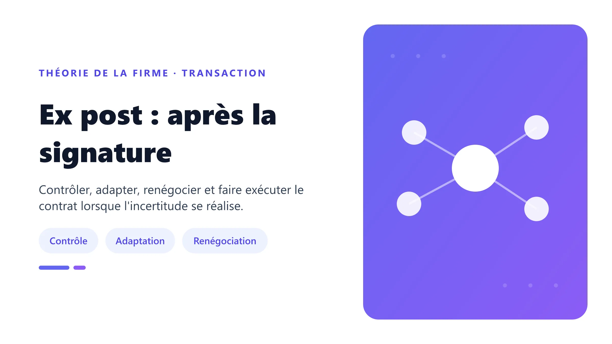 Ex post : après la signature Coûts et décisions ex post après la conclusion du contrat.