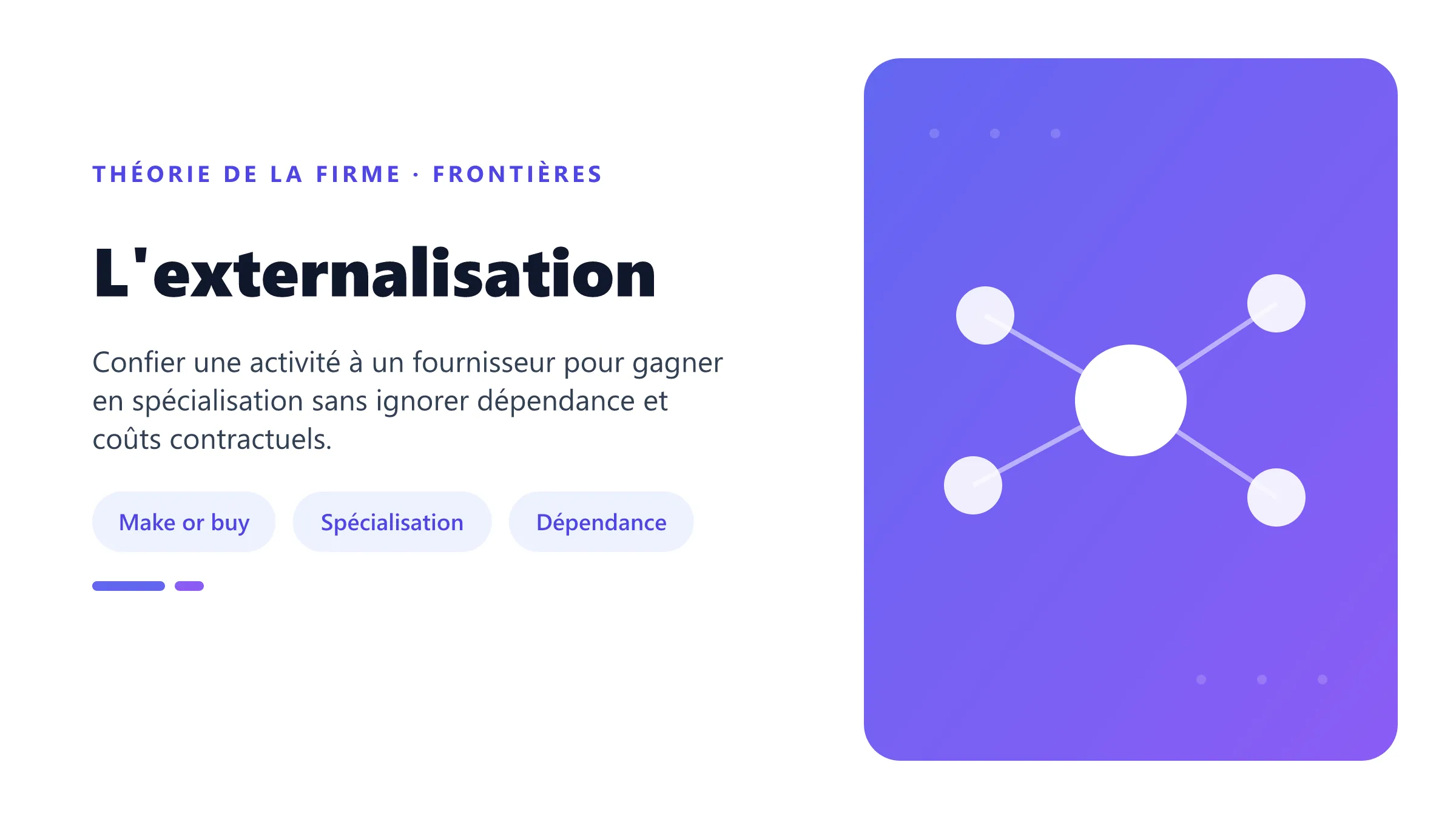 L'externalisation Arbitrage économique entre internalisation et externalisation.
