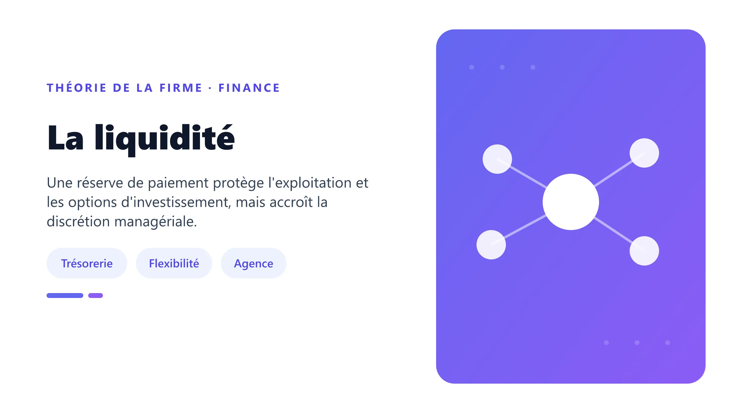 La liquidité Arbitrage entre assurance de liquidité et coût d'agence.