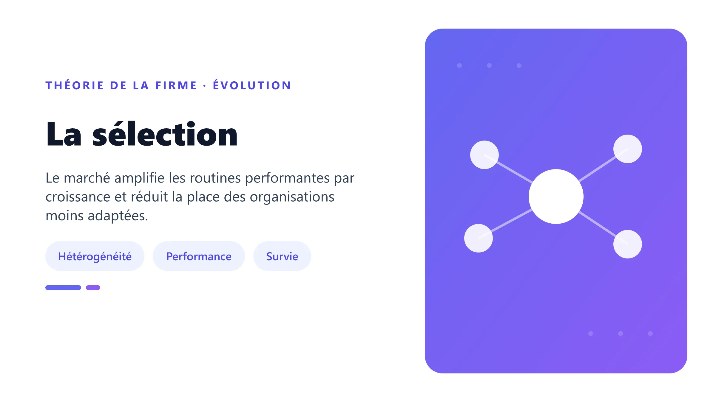 La sélection Mécanisme évolutionniste de sélection entre firmes.