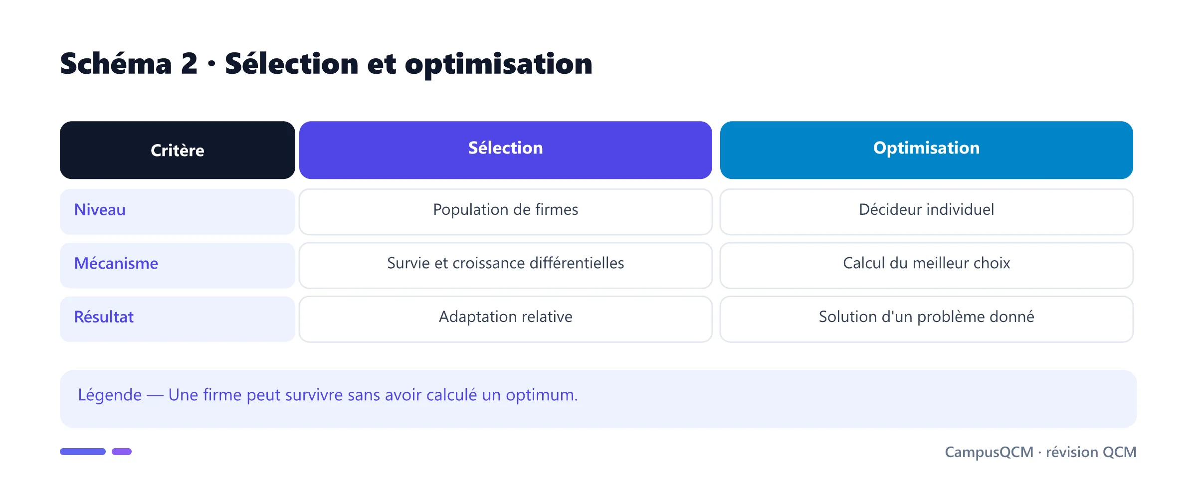 Comparaison des mécanismes de sélection et d'optimisation.