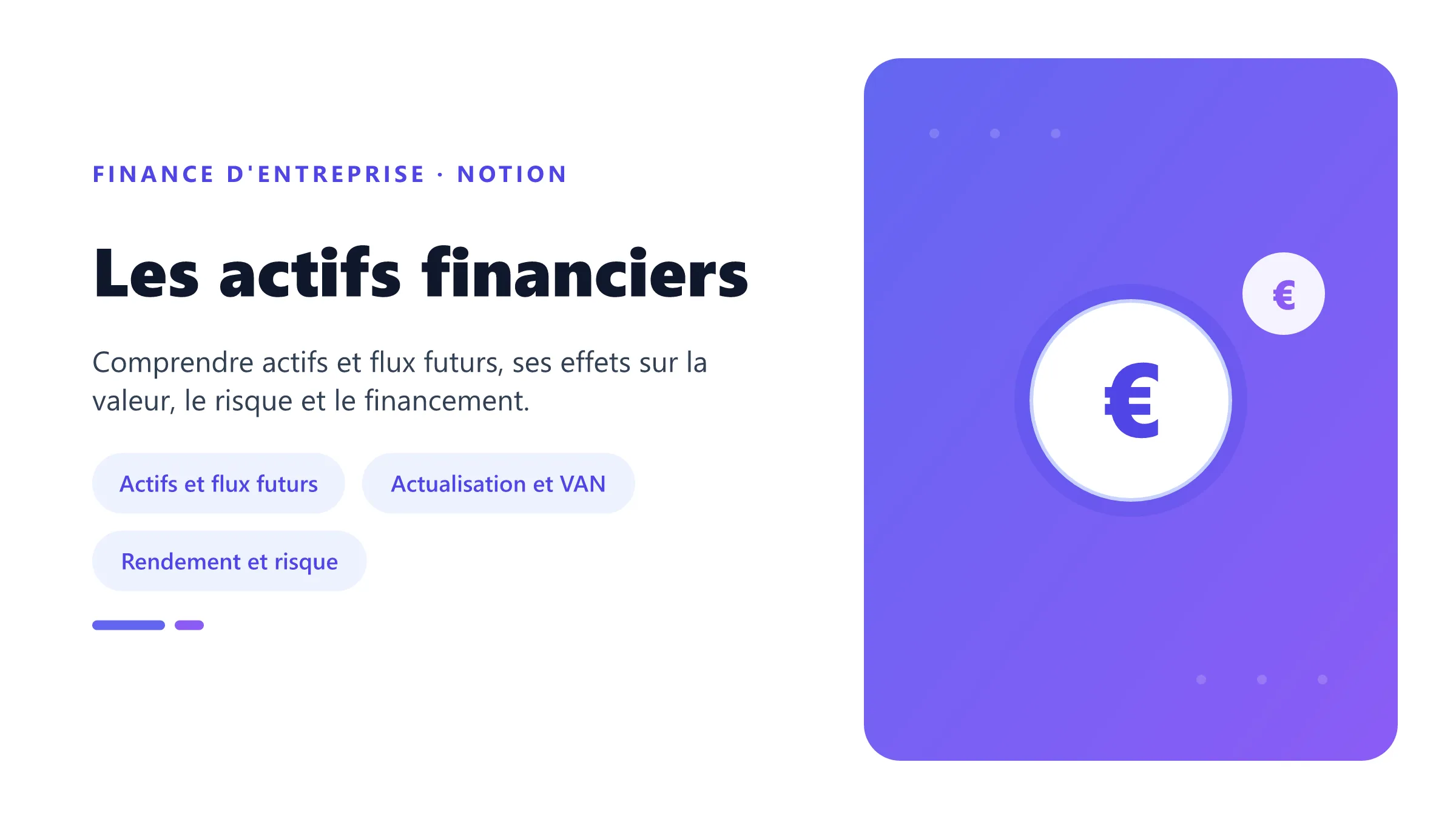 Visuel pédagogique sur actifs financiers : concepts, mécanismes et décision financière.