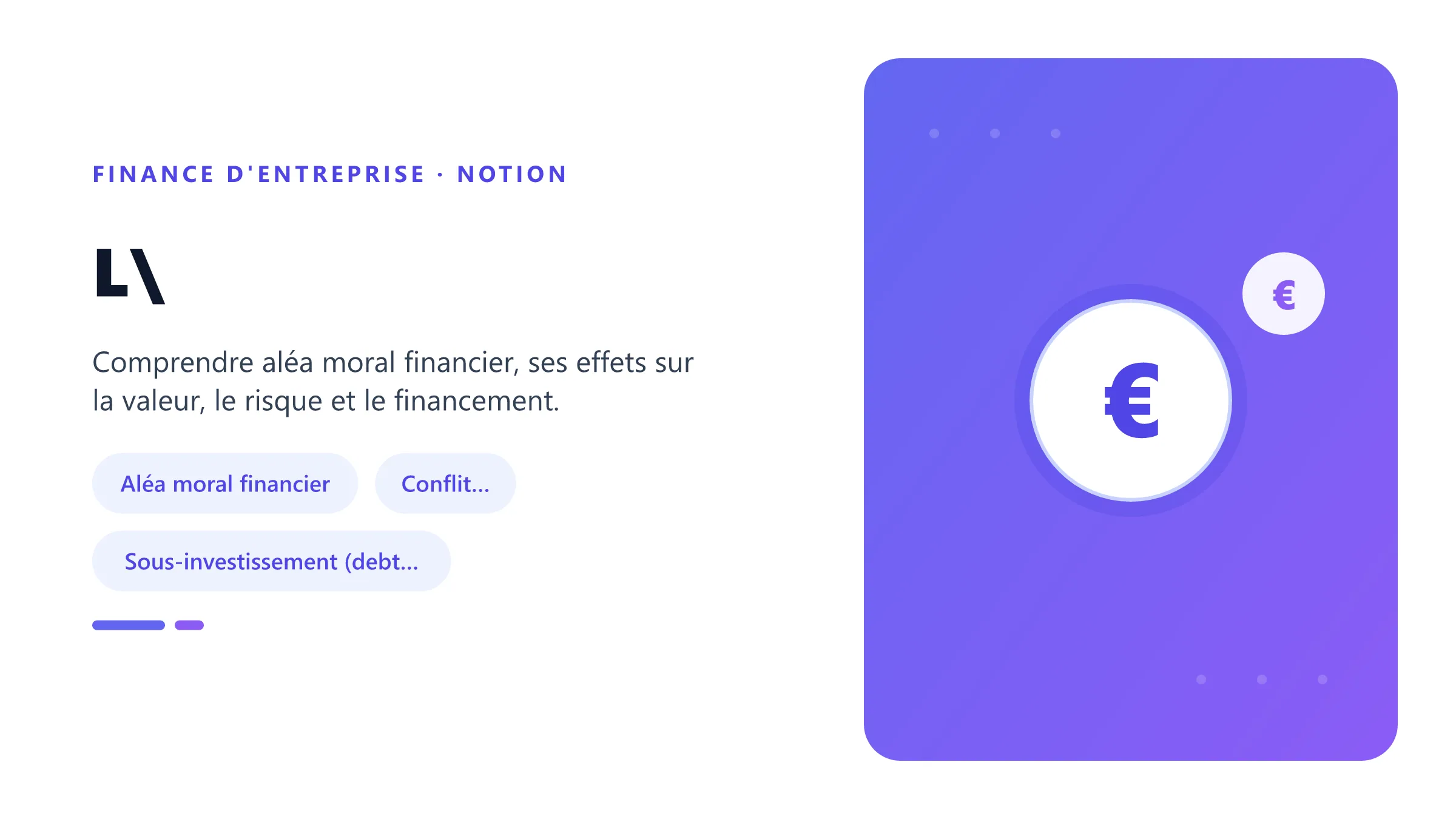 Visuel pédagogique sur aléa moral en finance d'entreprise : concepts, mécanismes et décision financière.