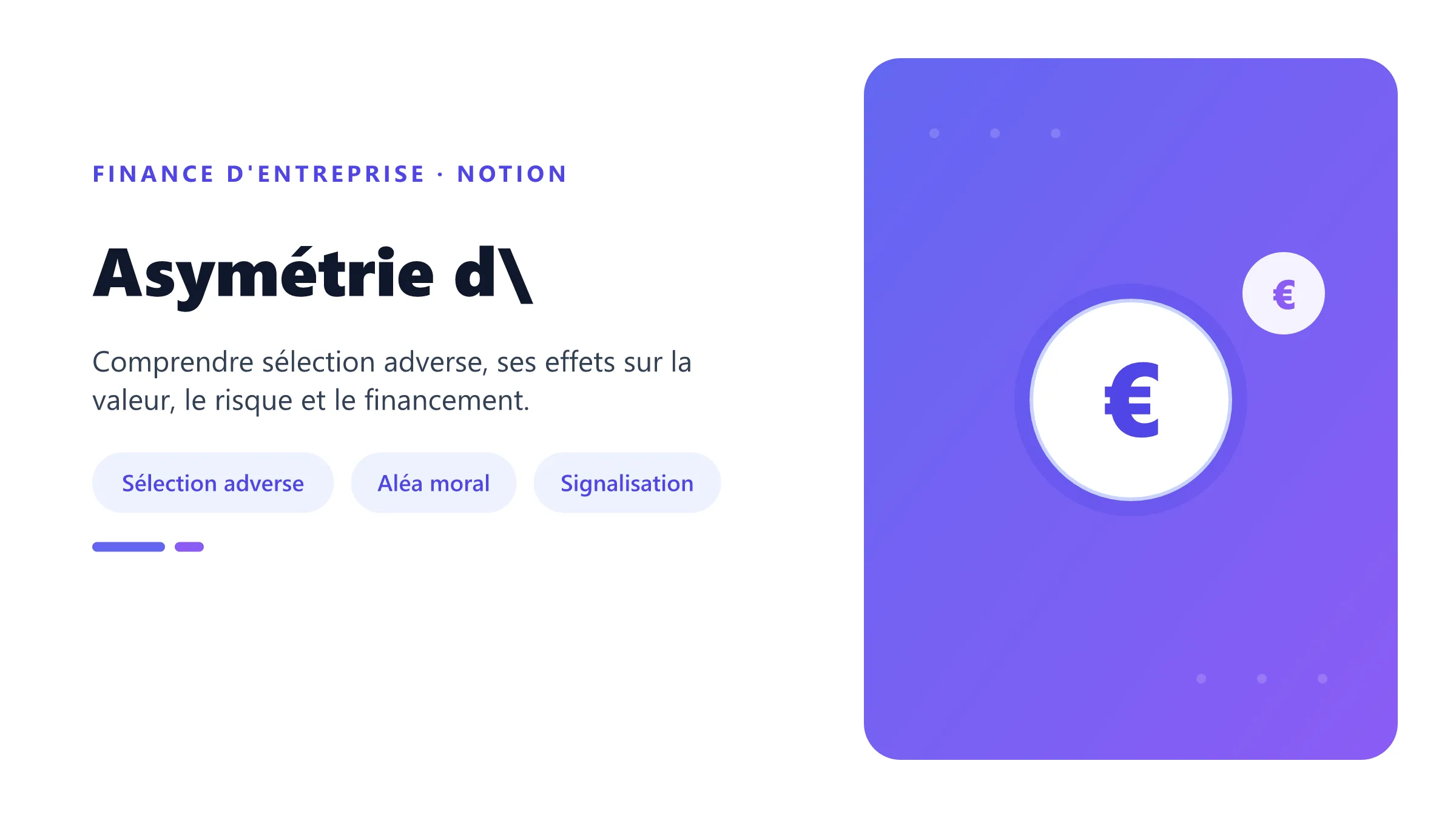 Visuel pédagogique sur asymétrie d'information : concepts, mécanismes et décision financière.