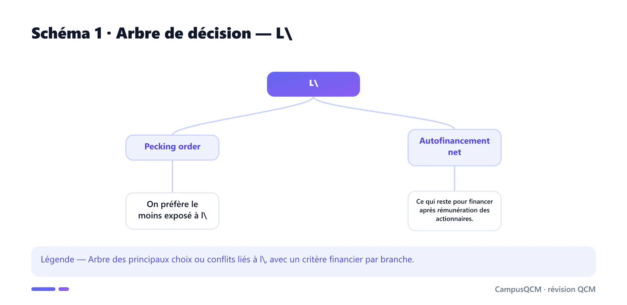 Carte conceptuelle de autofinancement en finance d'entreprise présentant Capacité d'autofinancement (CAF), Pecking order, Autofinancement net.