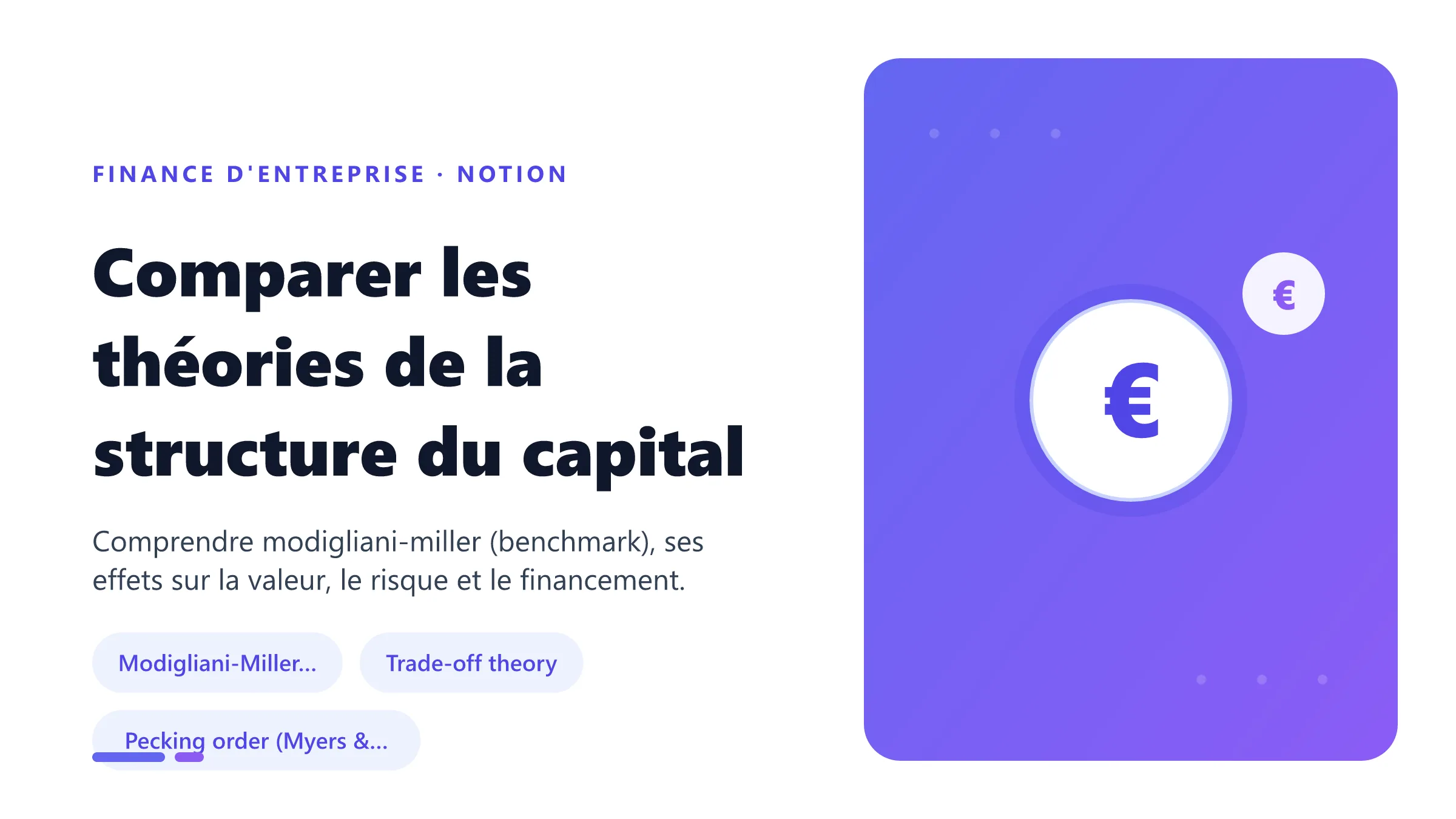 Comparer les théories de la structure du capital Visuel pédagogique sur comparer les théories de la structure du capital : concepts, mécanismes et décision financière.