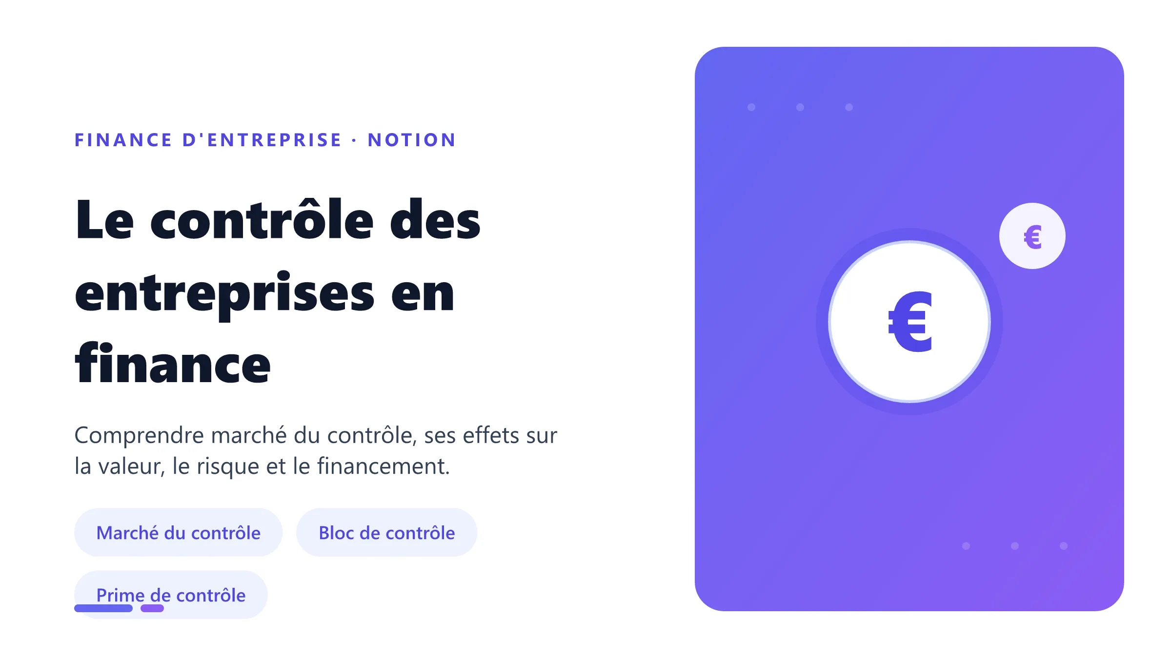 Le contrôle des entreprises en finance Visuel pédagogique sur contrôle des entreprises en finance : concepts, mécanismes et décision financière.