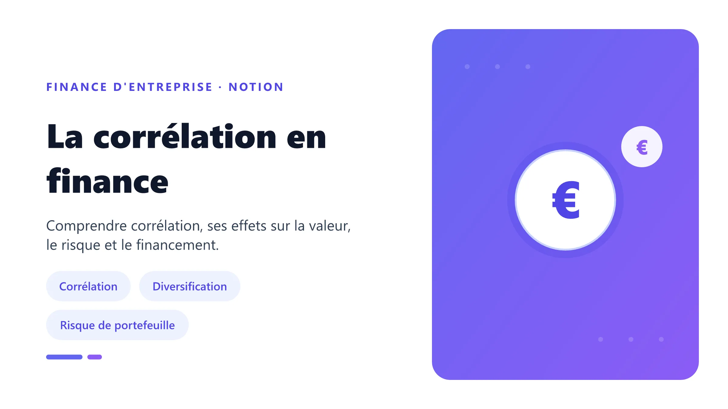 La corrélation en finance Visuel pédagogique sur corrélation en finance : concepts, mécanismes et décision financière.