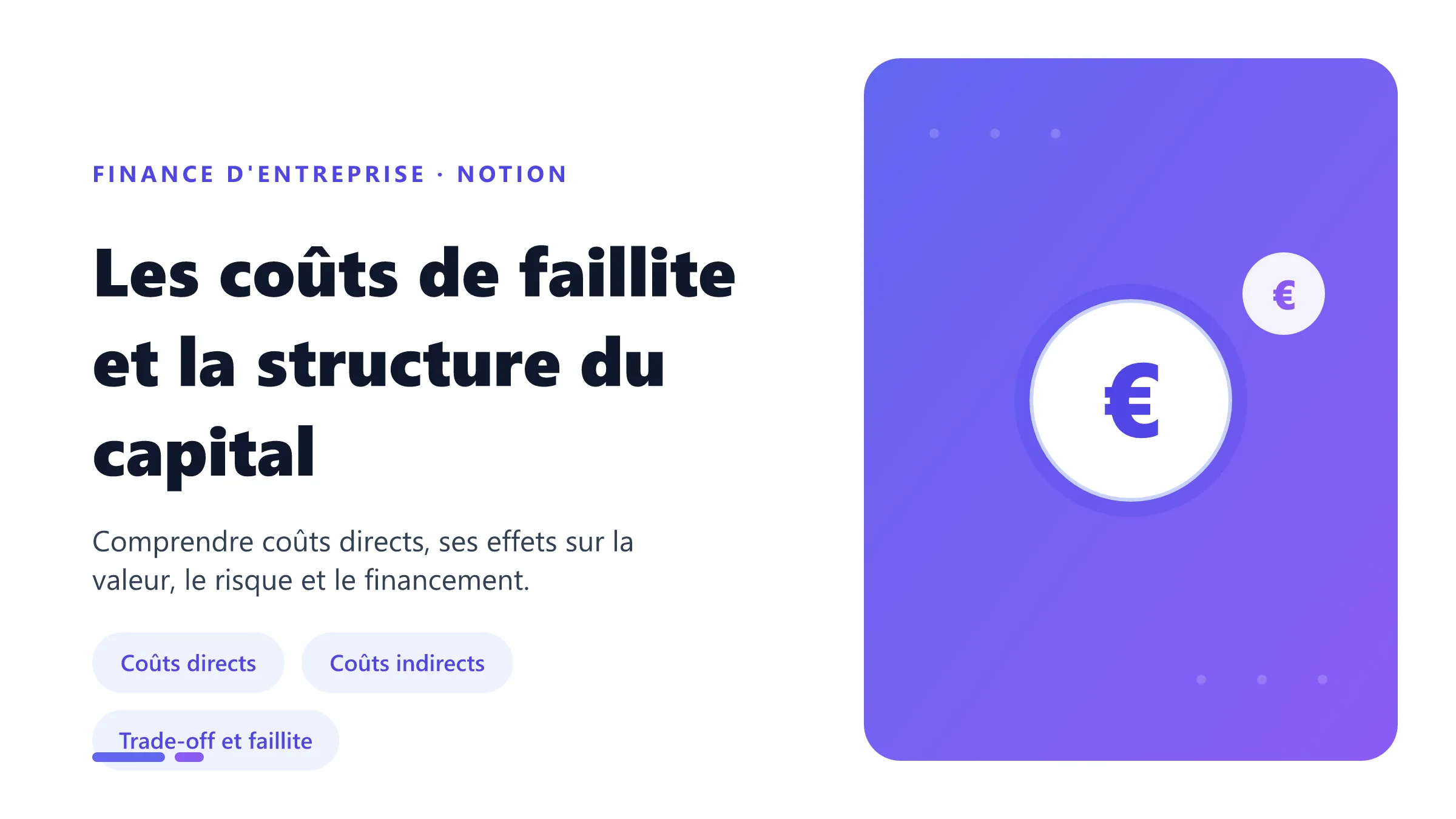 Visuel pédagogique sur coûts de faillite et la structure du capital : concepts, mécanismes et décision financière.