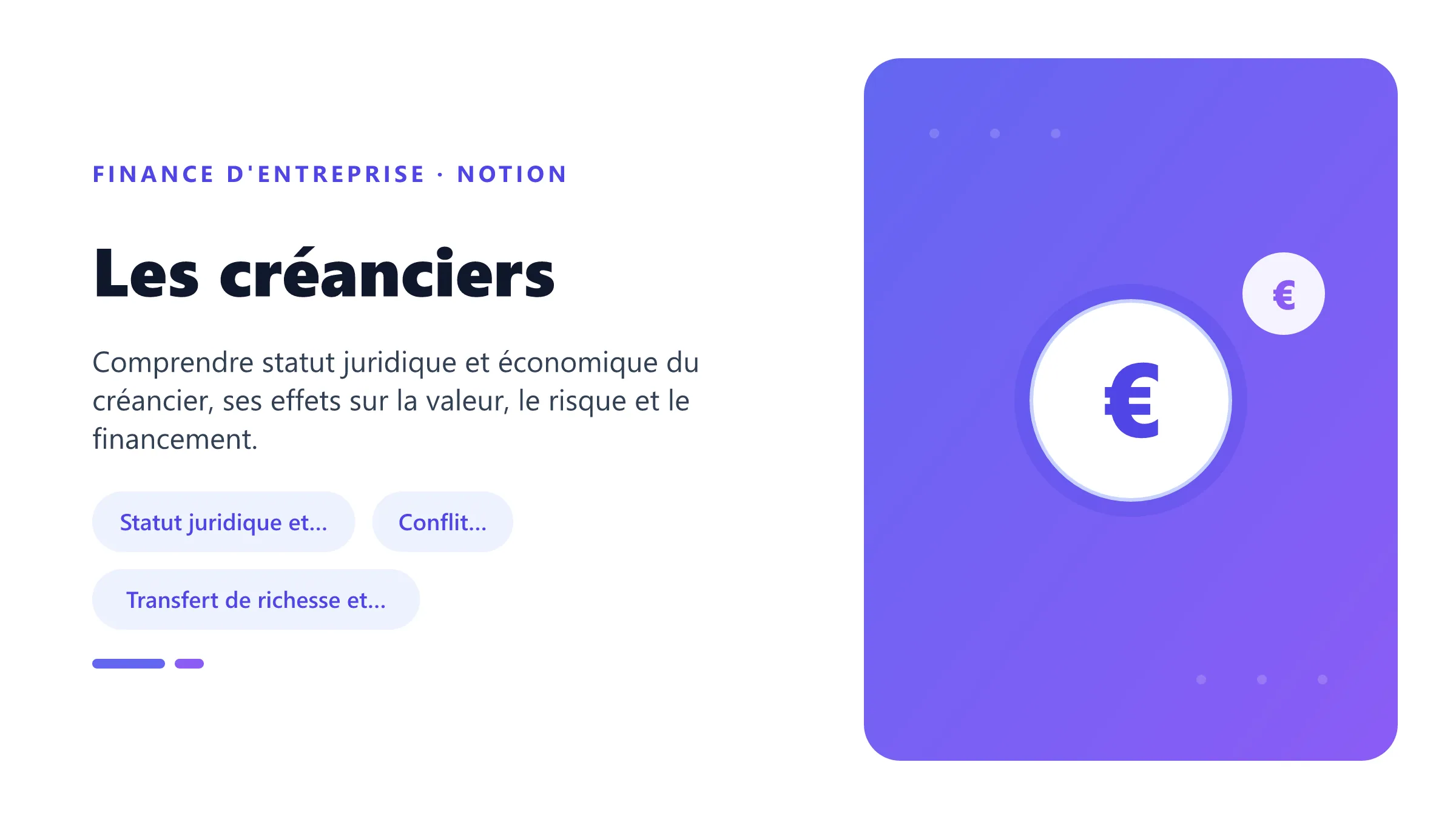 Visuel pédagogique sur créanciers : concepts, mécanismes et décision financière.