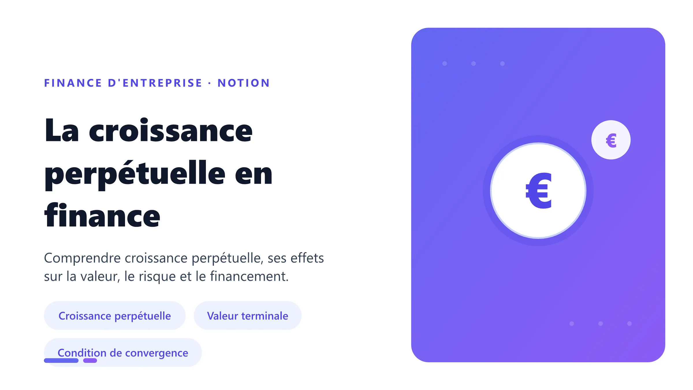 Visuel pédagogique sur croissance perpétuelle en finance : concepts, mécanismes et décision financière.