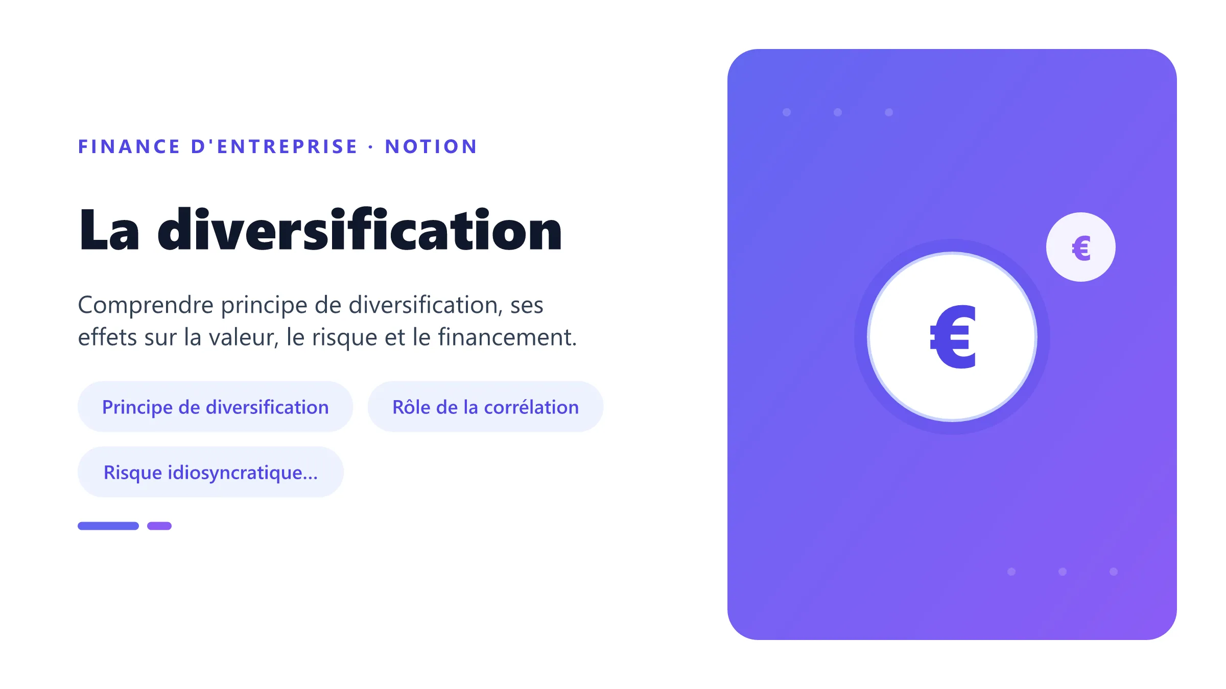 La diversification Visuel pédagogique sur diversification : concepts, mécanismes et décision financière.