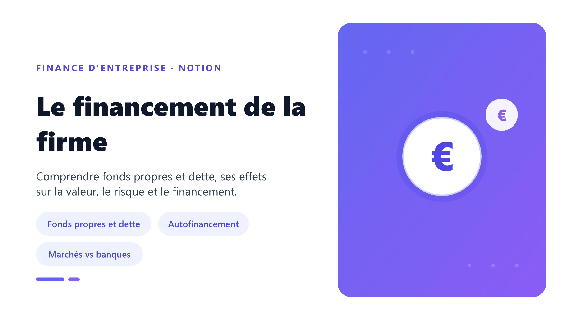 Visuel pédagogique sur financement de la firme : concepts, mécanismes et décision financière.