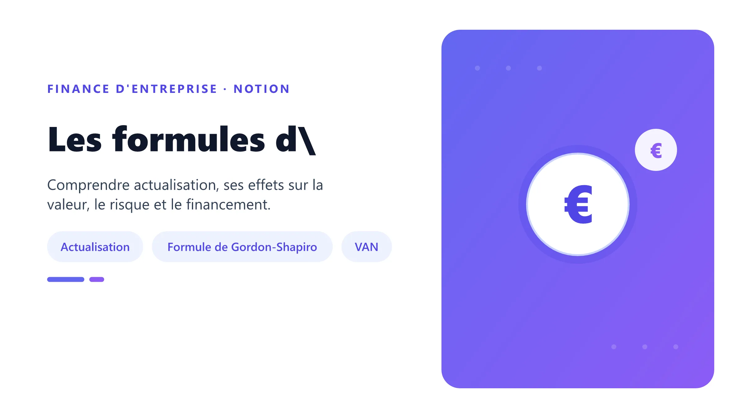 Les formules d'évaluation en finance Visuel pédagogique sur formules d'évaluation en finance : concepts, mécanismes et décision financière.