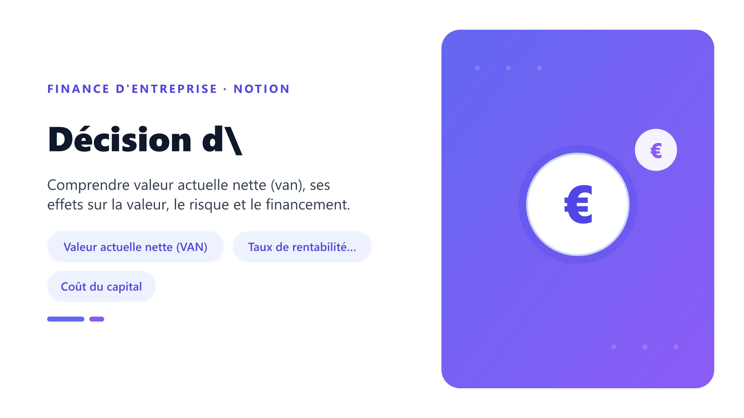 Visuel pédagogique sur décision d'investissement : concepts, mécanismes et décision financière.
