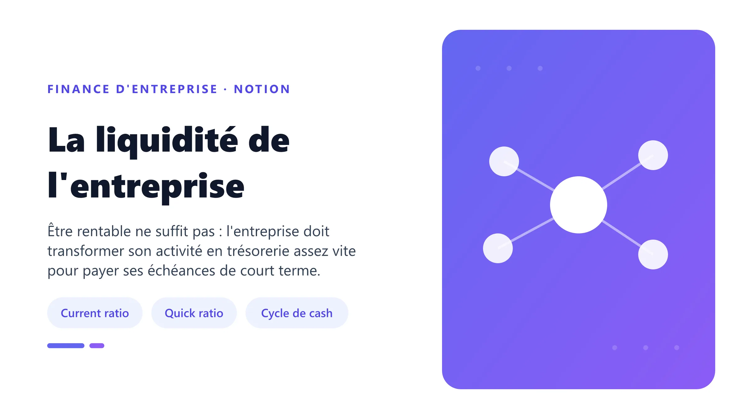 La liquidité de l'entreprise Liquidité d'entreprise : ratios de liquidité, besoin en fonds de roulement et cycle de conversion de la trésorerie.