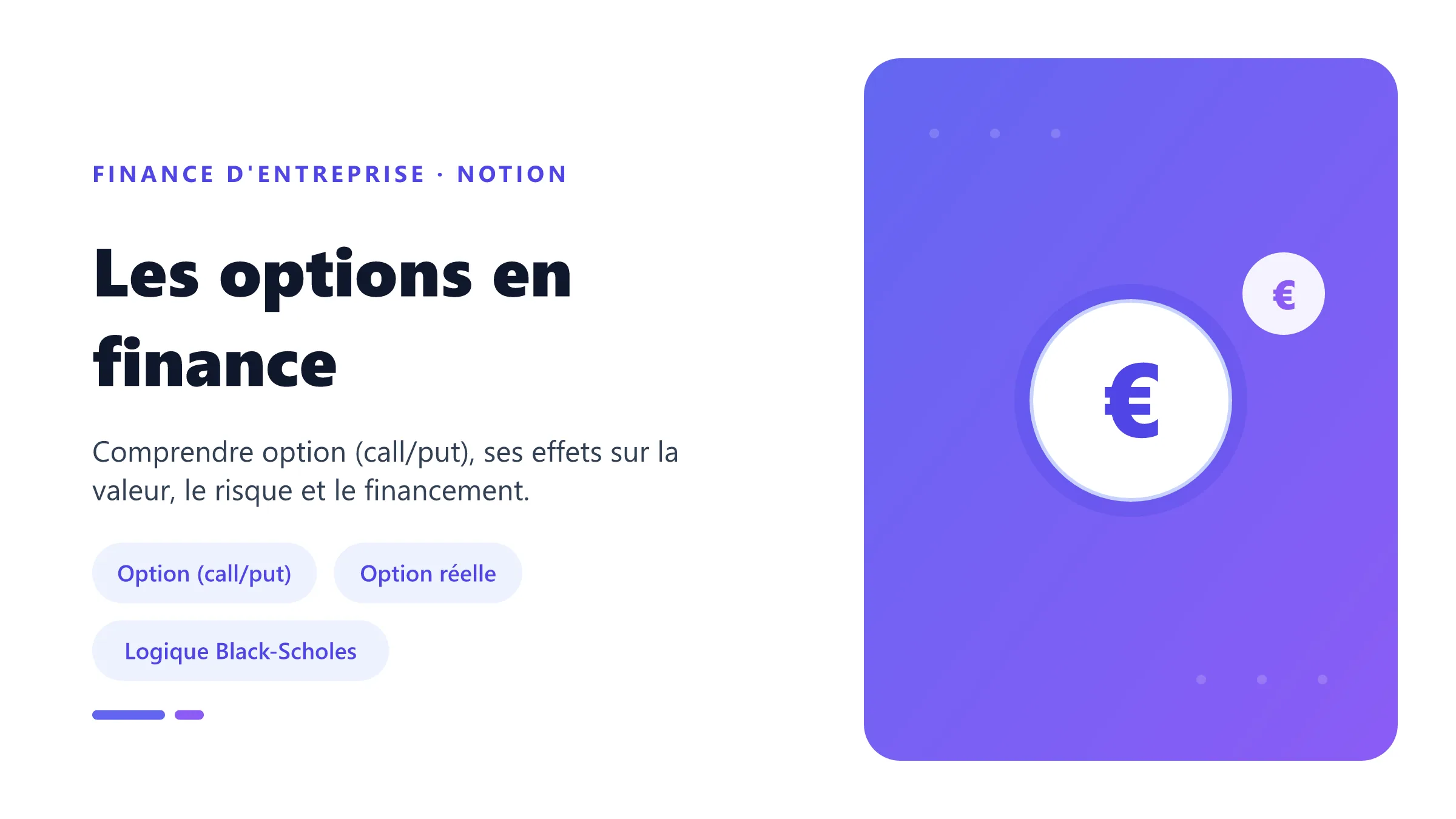 Visuel pédagogique sur options en finance : concepts, mécanismes et décision financière.