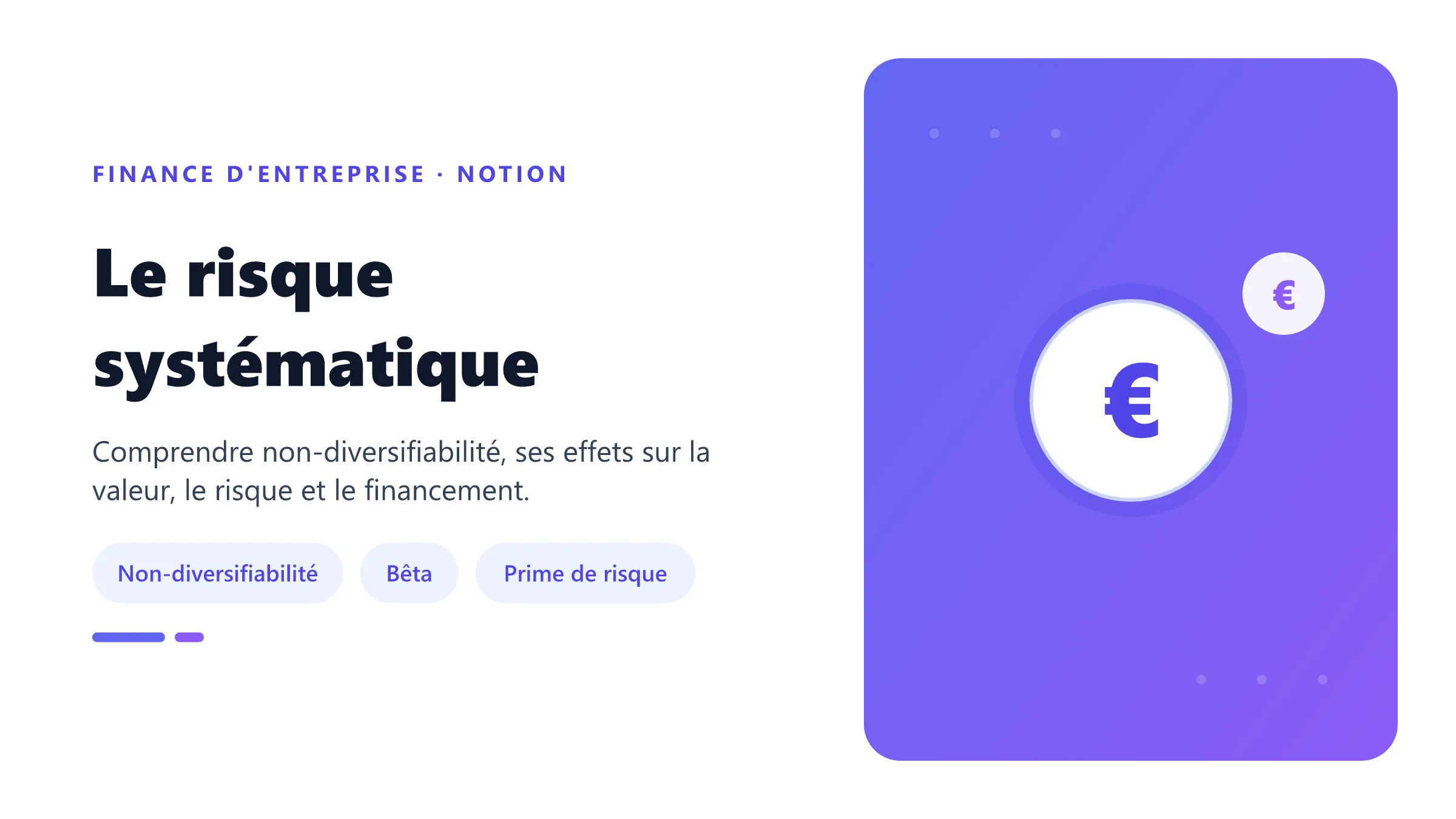 Le risque systématique Visuel pédagogique sur risque systématique : concepts, mécanismes et décision financière.