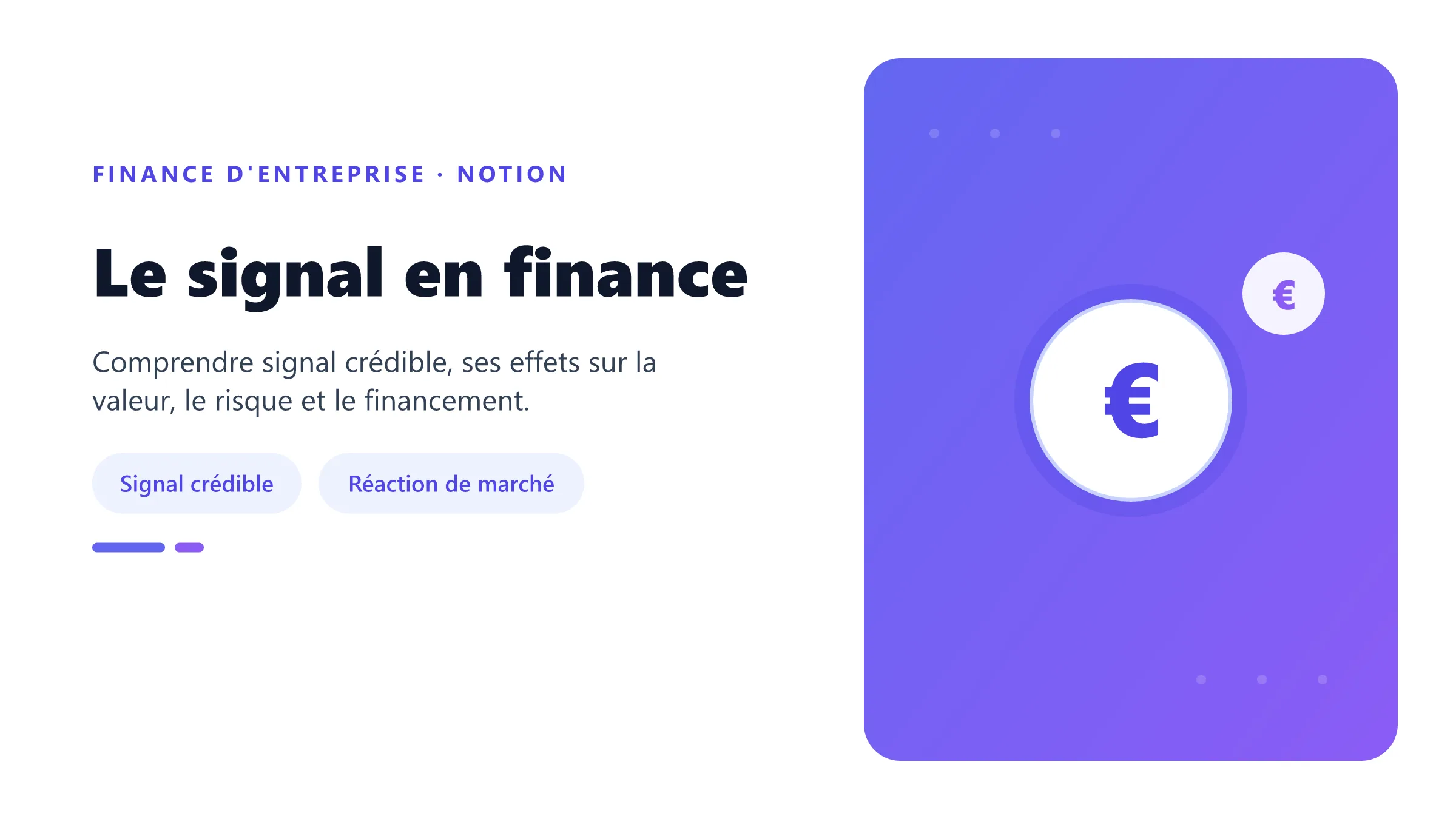 Le signal en finance Visuel pédagogique sur signal en finance : concepts, mécanismes et décision financière.