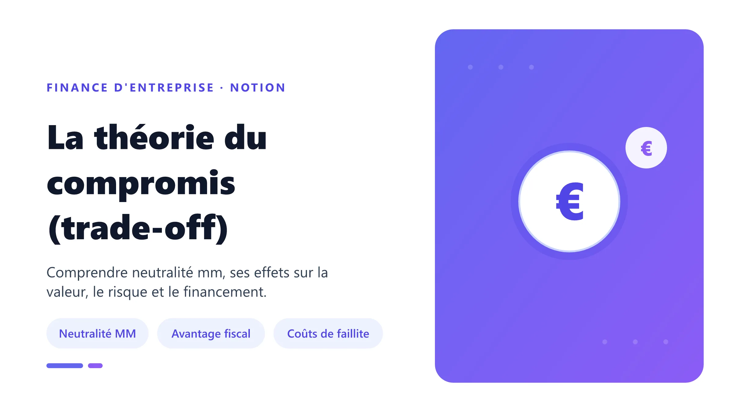 Visuel pédagogique sur théorie du compromis (trade-off) : concepts, mécanismes et décision financière.